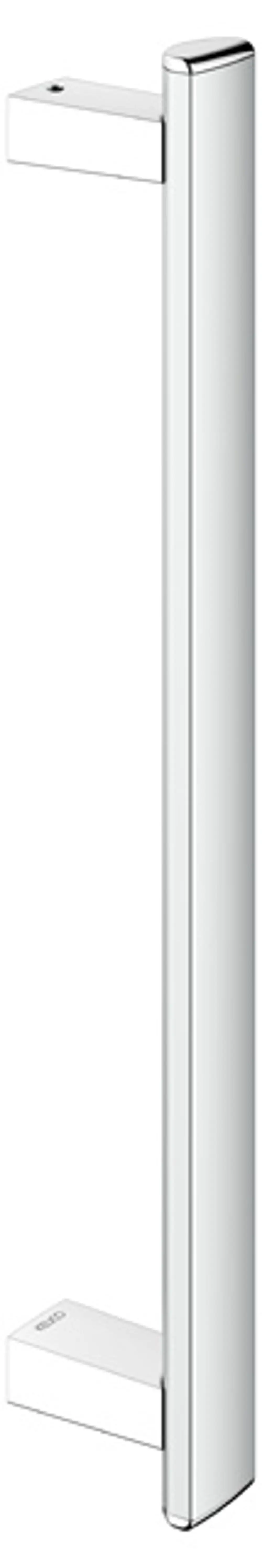 Heller Haltegriff von Keuco, senkrecht montiert, mit einer schlichten, modernen Form und einer glatten Oberfläche, ideal für Badezimmer oder andere horizontale Anwendungen.